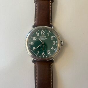 Shinola Watch - The Runwell 47mm - Green Dial - Brown Leather Strap